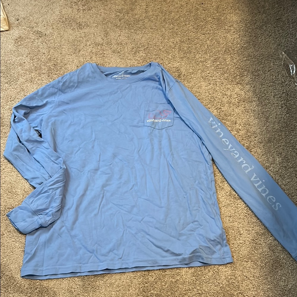 Vineyard Vines Blue Long Sleeve Shirt with Pink Whale Girls Size M